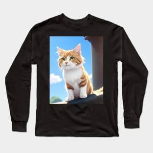 Adorable Cat Illustration- Modern Digital Art Long Sleeve T-Shirt